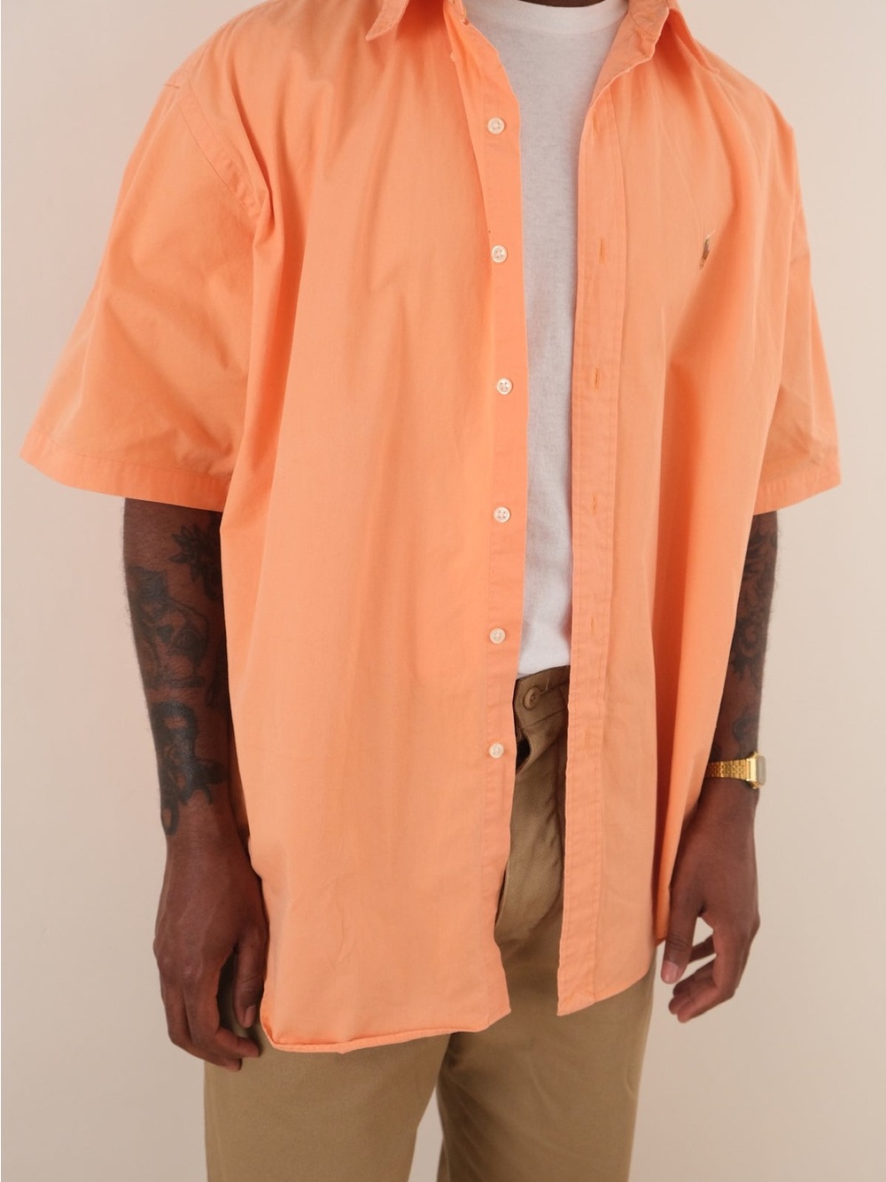 Ralph Lauren Light Peach Short-Sleeve Button-Down Shirt